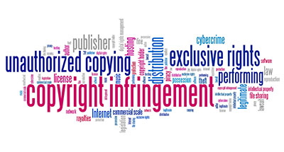 Copyright infringement collage of related words